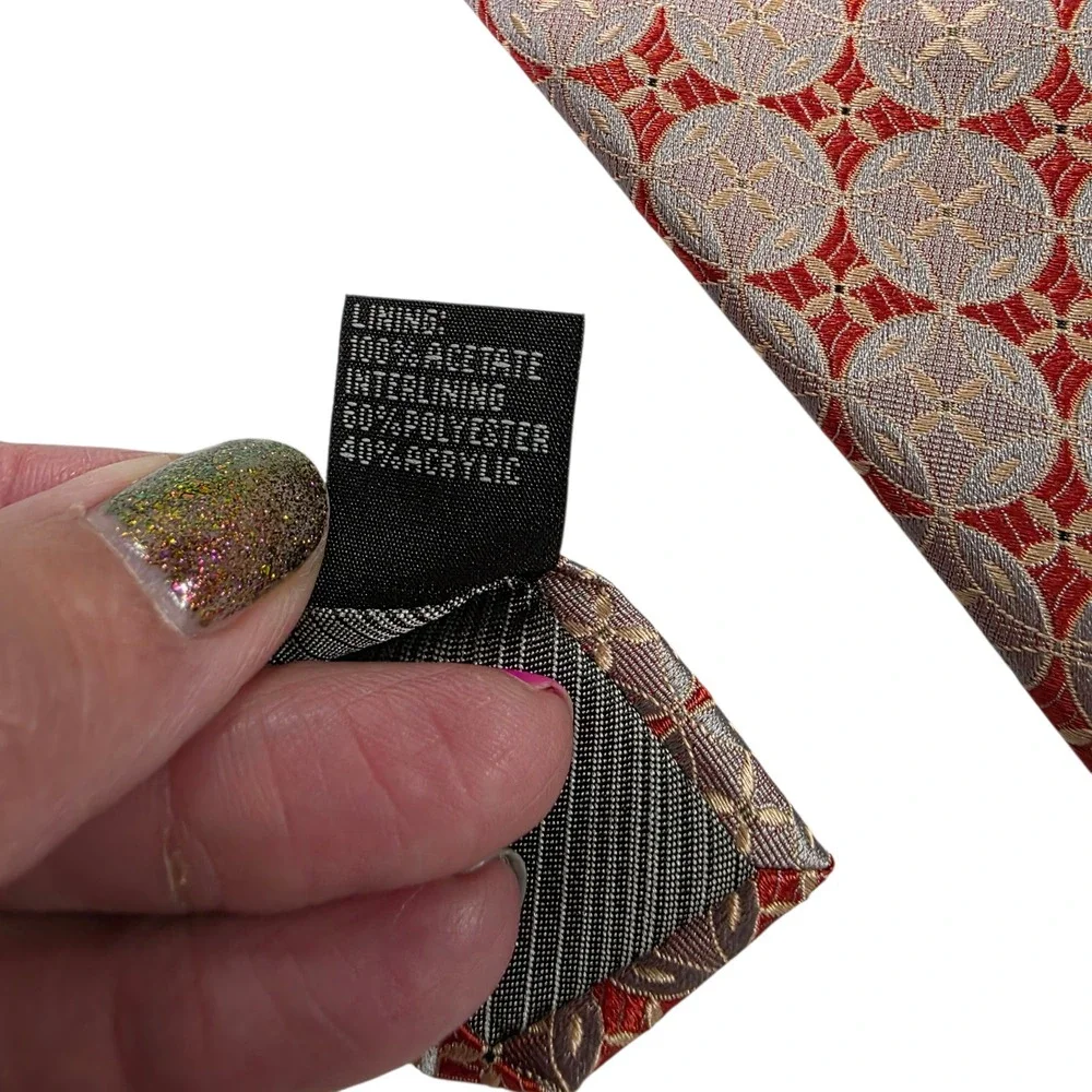 Jhane Barnes Mens Tie Necktie Luxury Gray‎ Orange Geometric Silk Executive Lined
